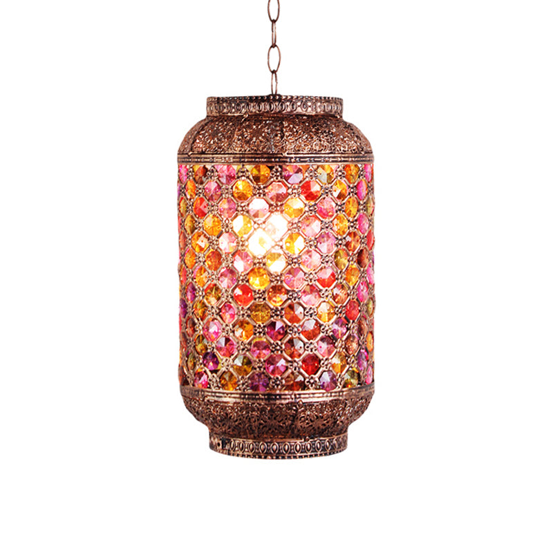 Bohemian Lantern Down Lighting Pendant 1 Bulb Metal Hanging Ceiling Light in Brass for Restaurant