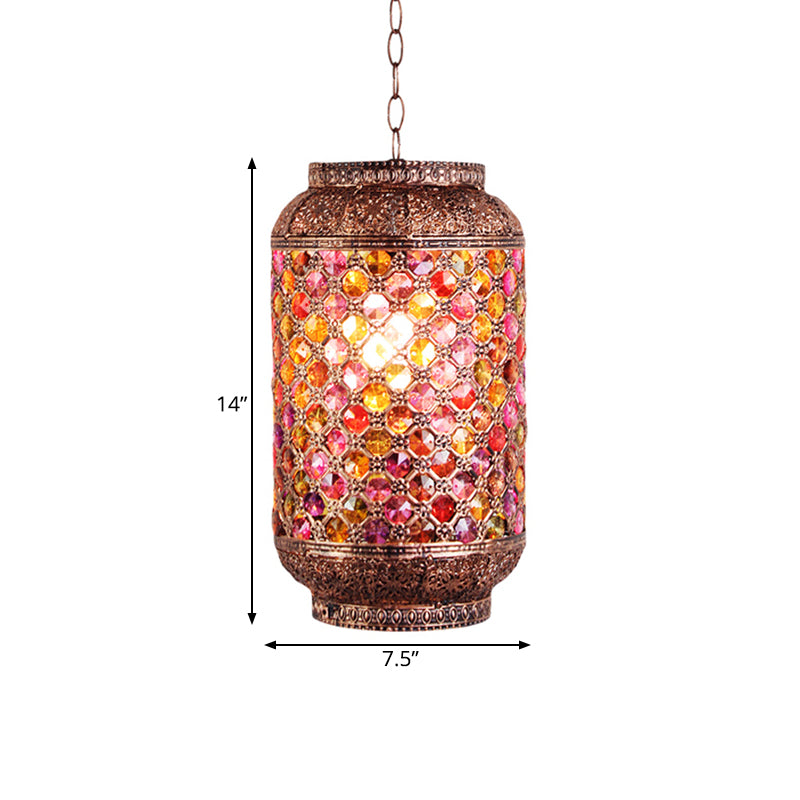 Bohemian Lantern Down Lighting Pendant 1 Bulb Metal Hanging Ceiling Light in Brass for Restaurant