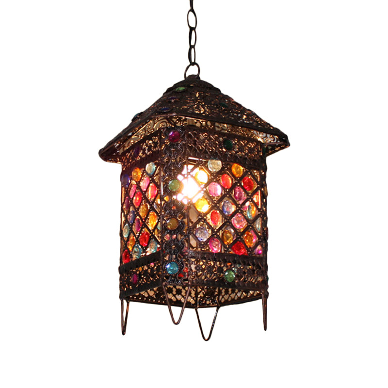 1 Bulb Hanging Pendant Light Bohemian House Metal Suspension Lamp in Bronze for Dining Room