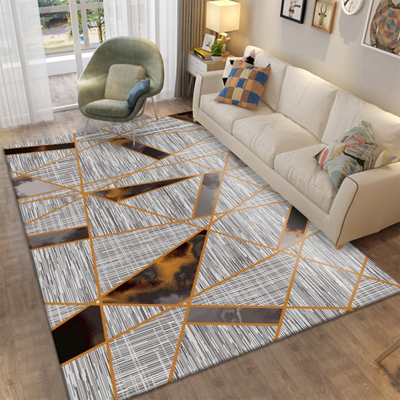 Modern Area Rug Novelty Geometric Pattern Carpet Living Room Polyester Rug with Non-Slip Backing