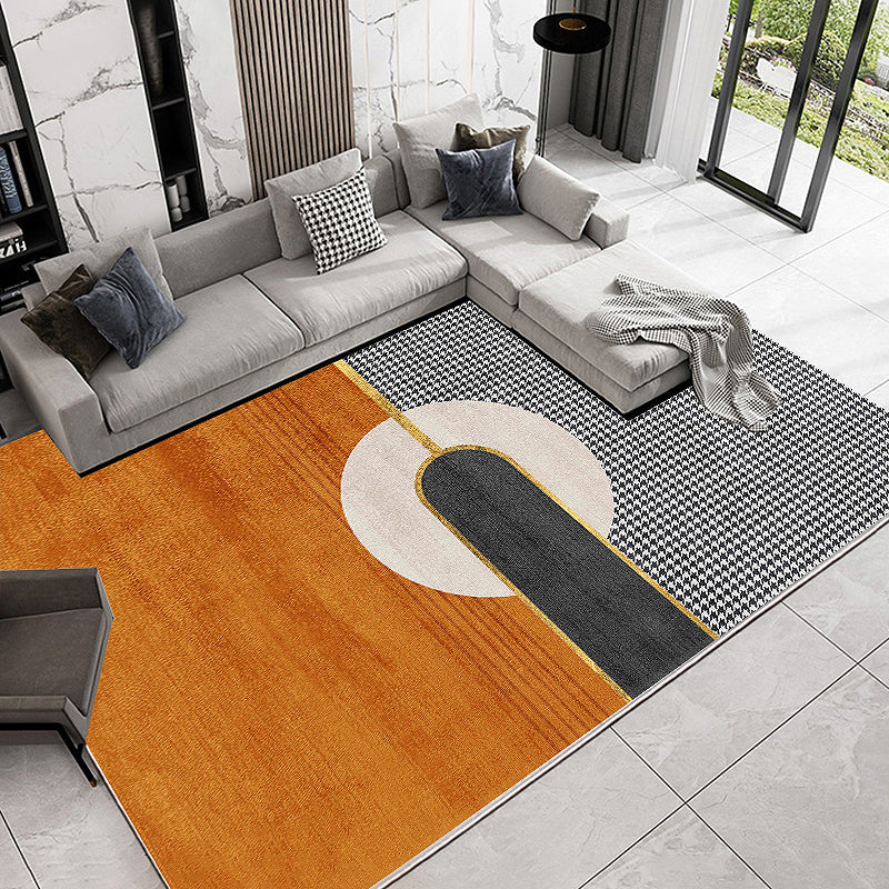 Orange Modern Rug Blending Striped Indoor Rug Non-Slip Backing Rug for Living Room