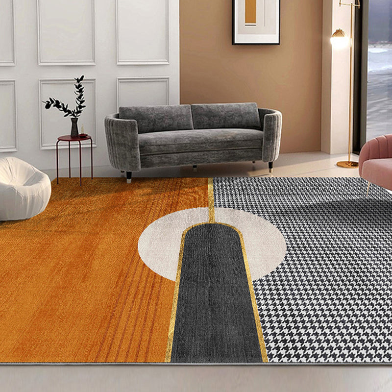 Orange Modern Rug Blending Striped Indoor Rug Non-Slip Backing Rug for Living Room
