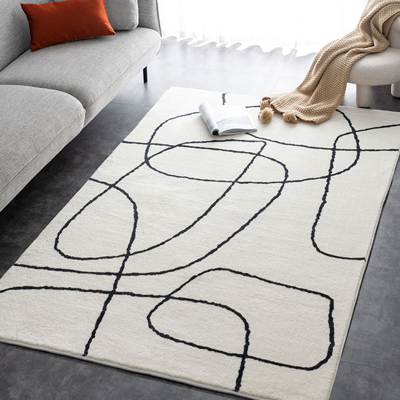 White Abstract Pattern Rug Modern Polyester Area Carpet Non-Slip Backing Rug for Home Decor
