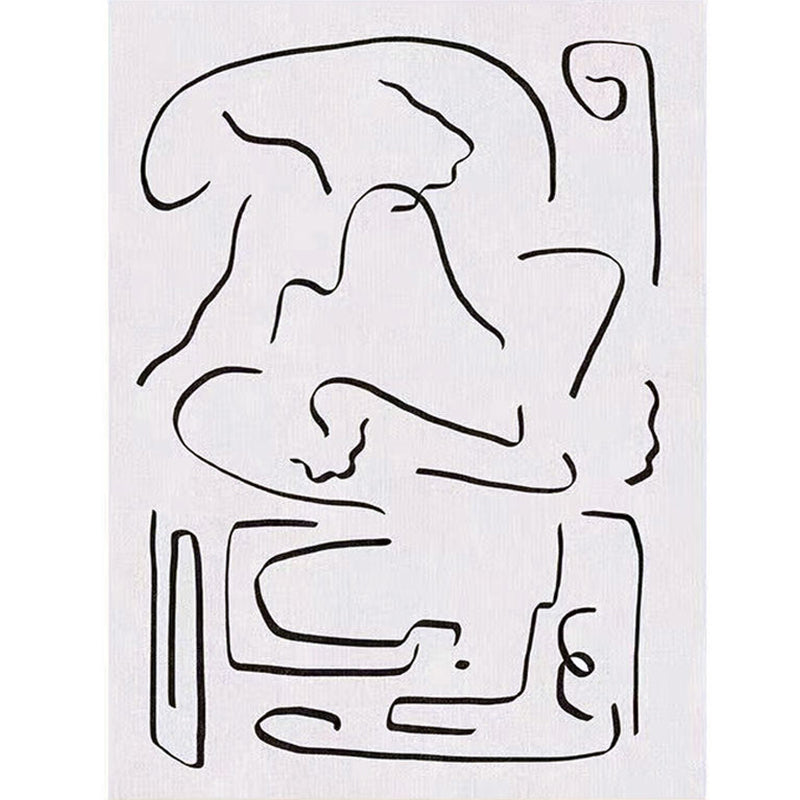 White Abstract Pattern Rug Modern Polyester Area Carpet Non-Slip Backing Rug for Home Decor