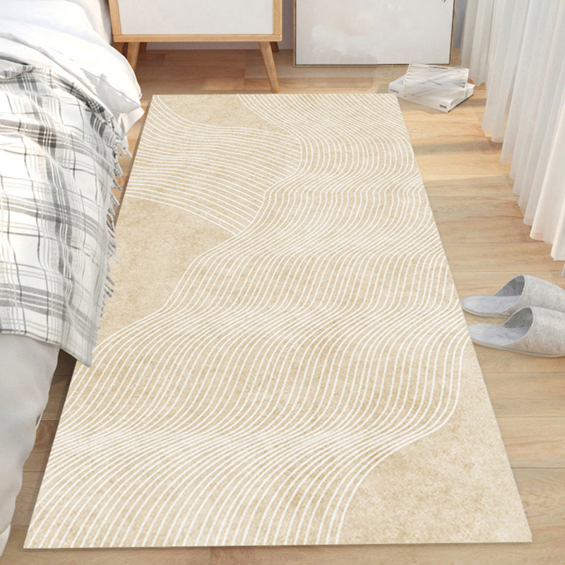 Apricot Modern Area Rug Stripe Pattern Polyester Area Carpet Anti-Slip East Care Rug for Bedroom
