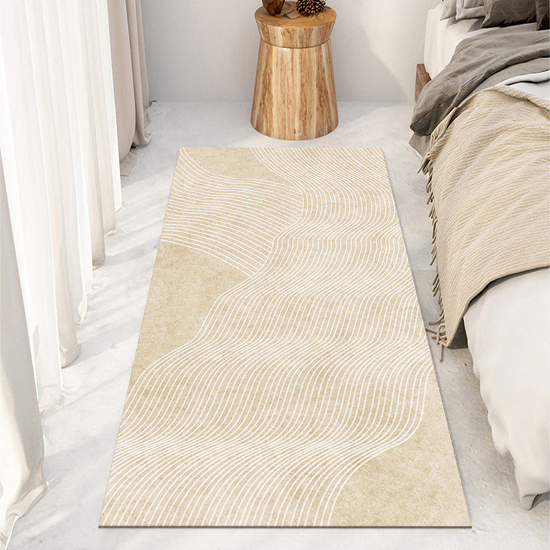 Apricot Modern Area Rug Stripe Pattern Polyester Area Carpet Anti-Slip East Care Rug for Bedroom