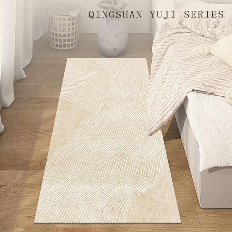 Apricot Modern Area Rug Stripe Pattern Polyester Area Carpet Anti-Slip East Care Rug for Bedroom