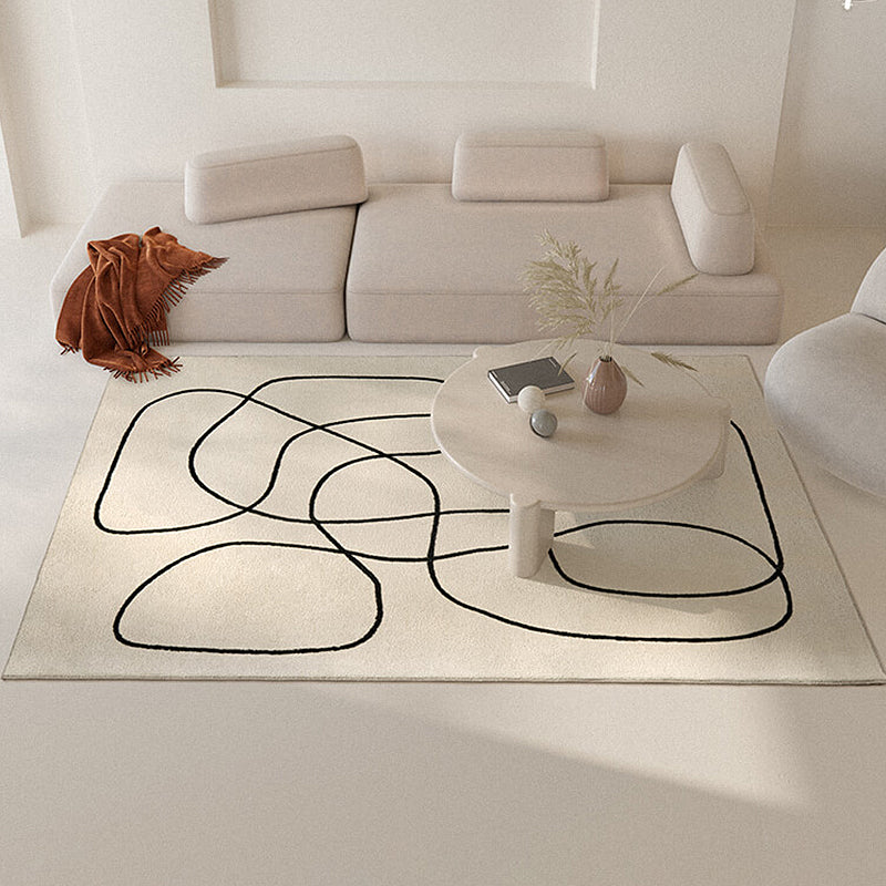 White Modern Carpet Abstract Pattern Polyester Area Rug Easy Care Backing Rug for Home Decor
