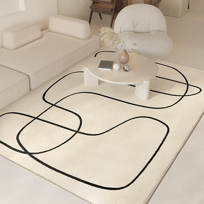 White Modern Carpet Abstract Pattern Polyester Area Rug Easy Care Backing Rug for Home Decor