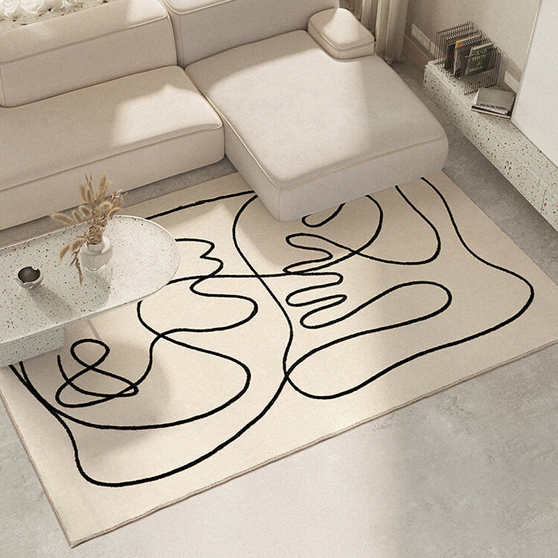White Modern Carpet Abstract Pattern Polyester Area Rug Easy Care Backing Rug for Home Decor