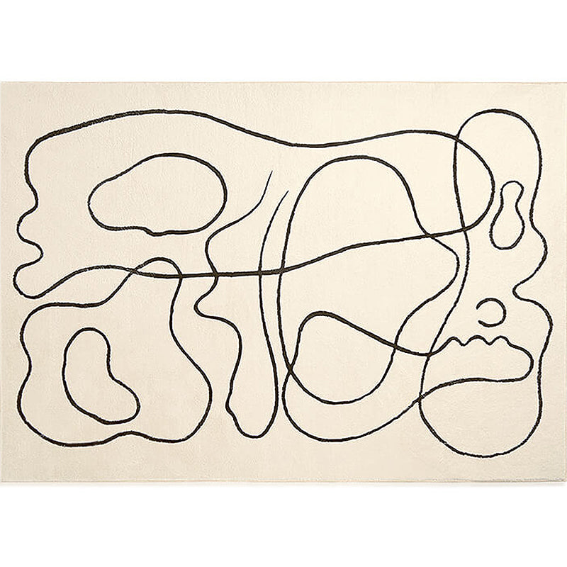 White Modern Carpet Abstract Pattern Polyester Area Rug Easy Care Backing Rug for Home Decor