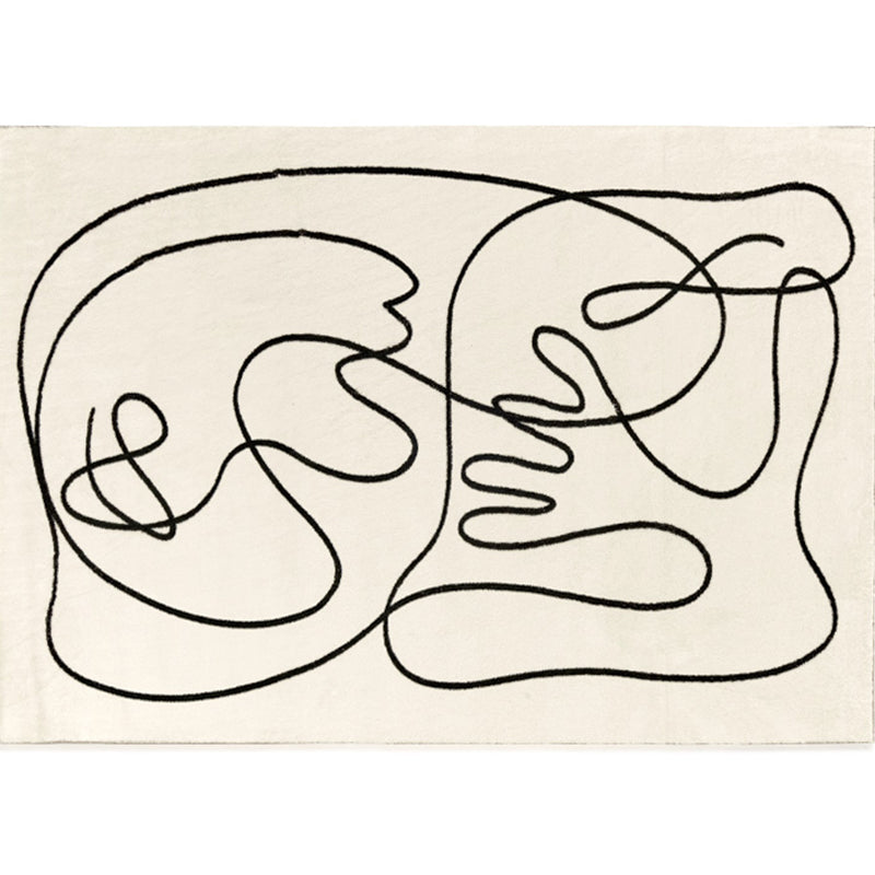 White Modern Carpet Abstract Pattern Polyester Area Rug Easy Care Backing Rug for Home Decor