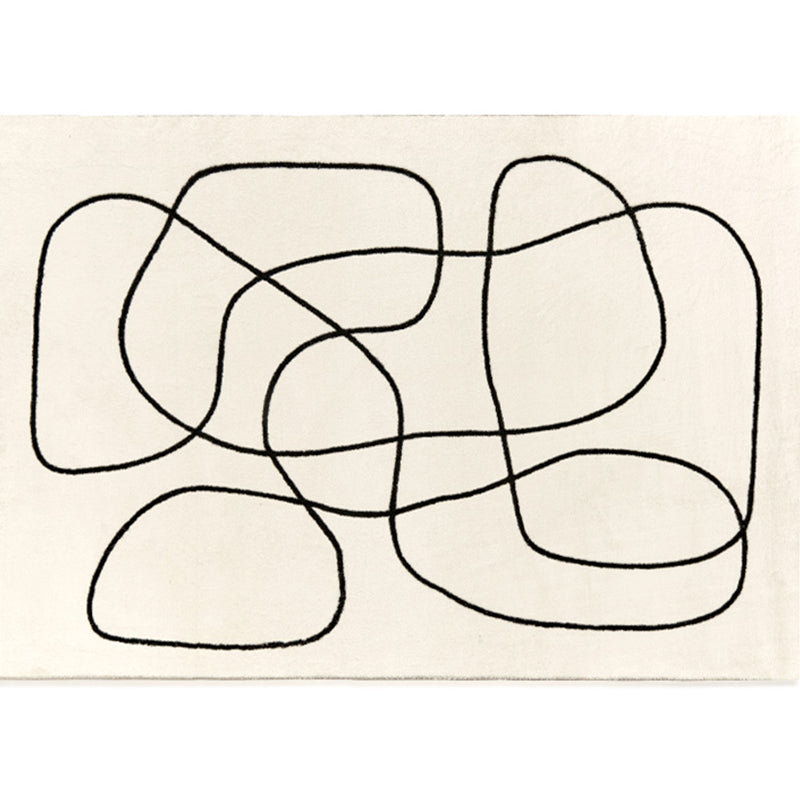 White Modern Carpet Abstract Pattern Polyester Area Rug Easy Care Backing Rug for Home Decor