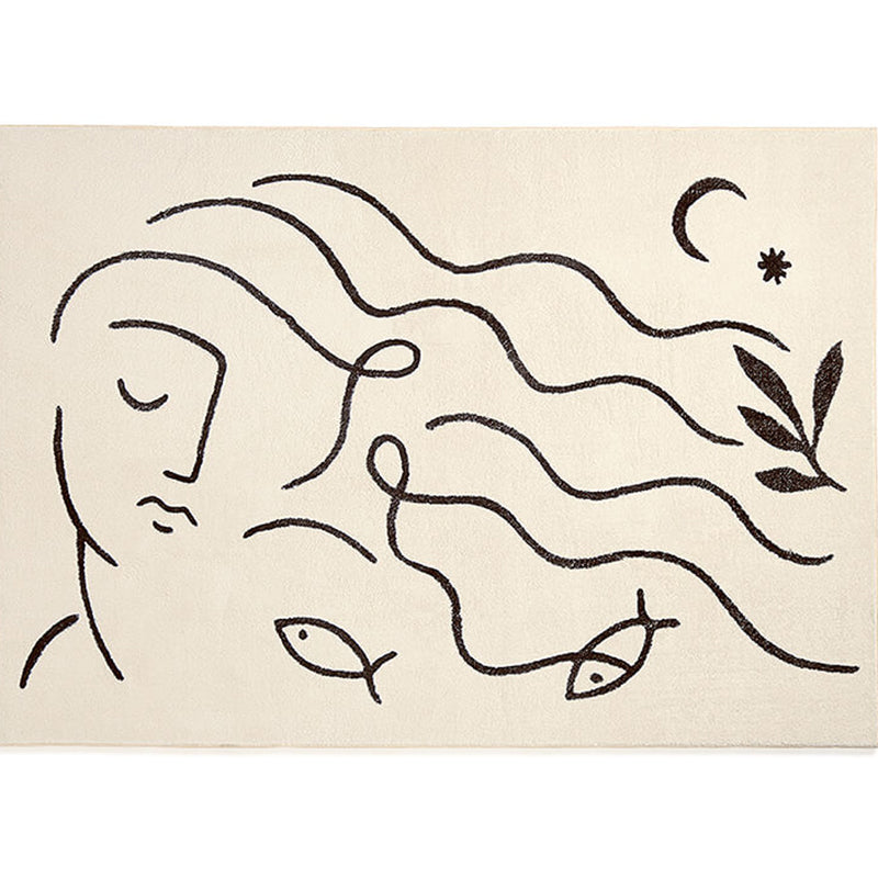 White Modern Carpet Abstract Pattern Polyester Area Rug Easy Care Backing Rug for Home Decor