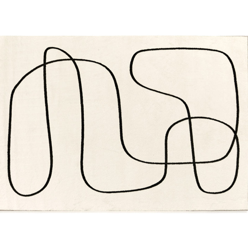 White Modern Carpet Abstract Pattern Polyester Area Rug Easy Care Backing Rug for Home Decor