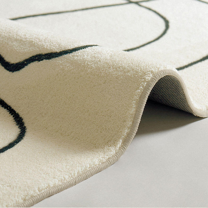 White Modern Carpet Abstract Pattern Polyester Area Rug Easy Care Backing Rug for Home Decor