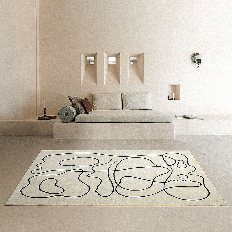White Modern Carpet Abstract Pattern Polyester Area Rug Easy Care Backing Rug for Home Decor