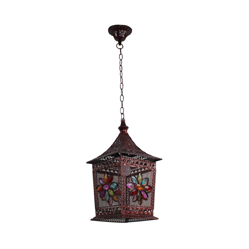 Copper 1 Head Drop Lamp Bohemian Metal Lantern Pendant Lighting Fixture for Restaurant