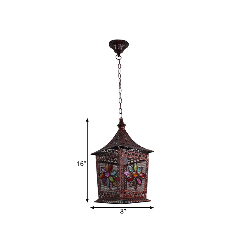 Copper 1 Head Drop Lamp Bohemian Metal Lantern Pendant Lighting Fixture for Restaurant