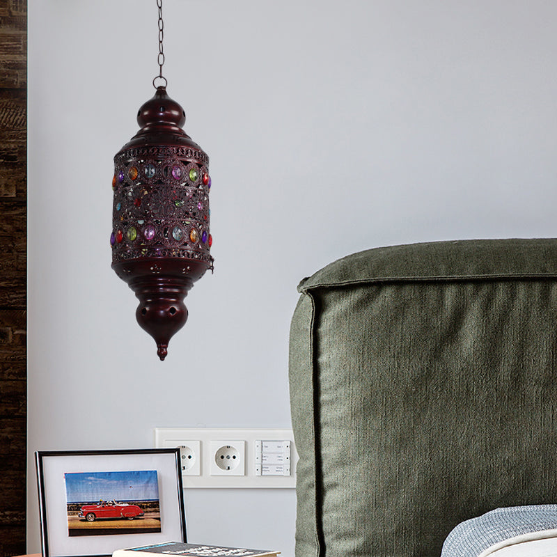 Bohemian Cylinder Ceiling Pendant Light 1 Bulb Metal Hanging Lamp in Copper for Bedroom, 6"/6.5"/7" Width