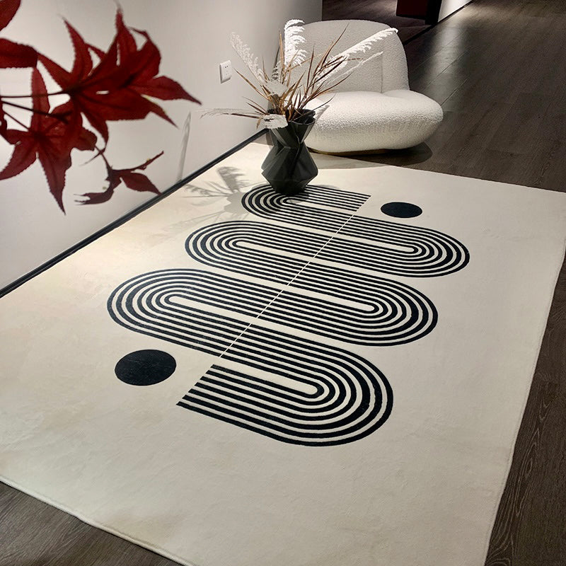 Fancy White Area Carpet Stripe Pattern Modern Area Rug Polyester Non-Slip Backing Rug for Home Decor