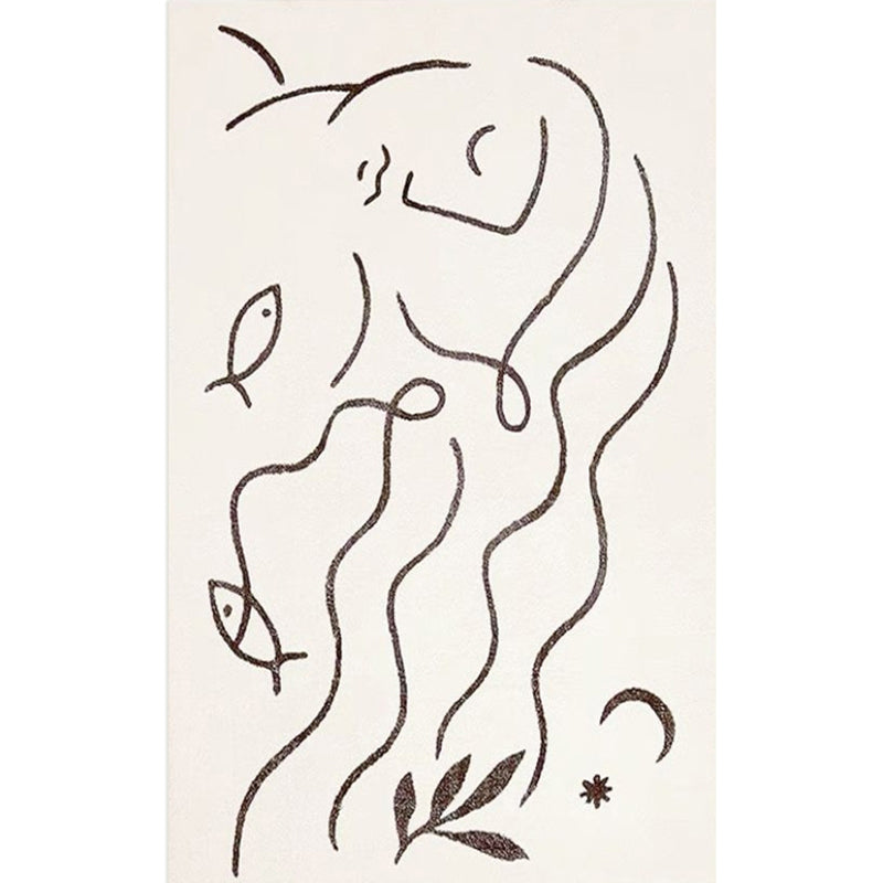 Fancy White Area Carpet Stripe Pattern Modern Area Rug Polyester Non-Slip Backing Rug for Home Decor