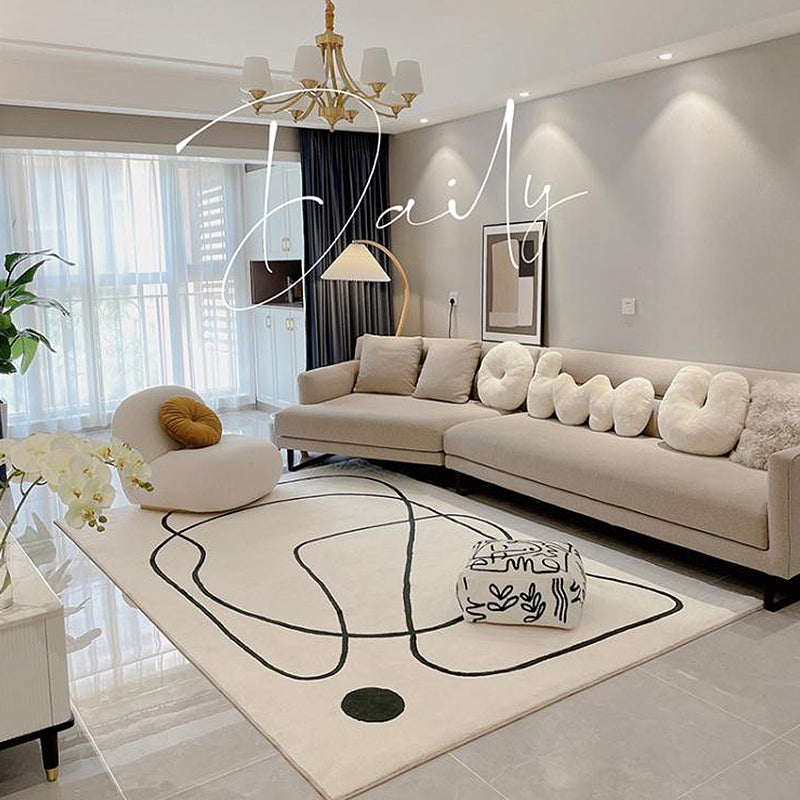 Fancy White Area Carpet Stripe Pattern Modern Area Rug Polyester Non-Slip Backing Rug for Home Decor