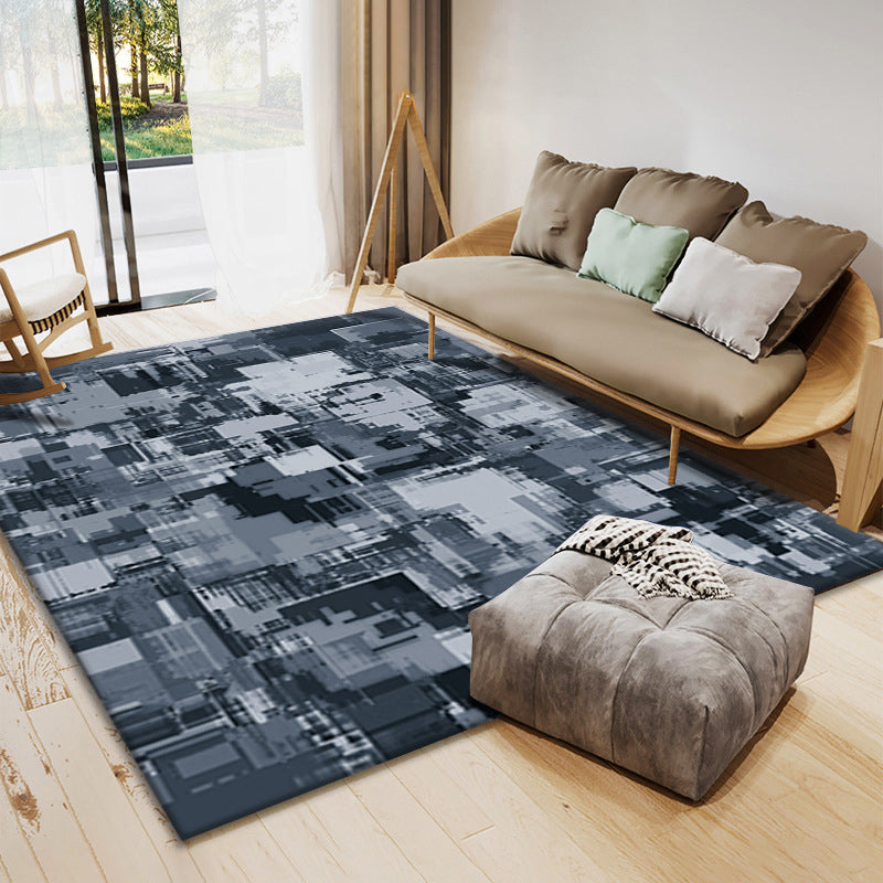 Blue Modern Rug Polyester Graphic Rug Non-Slip Backing Rug for Home Decoration