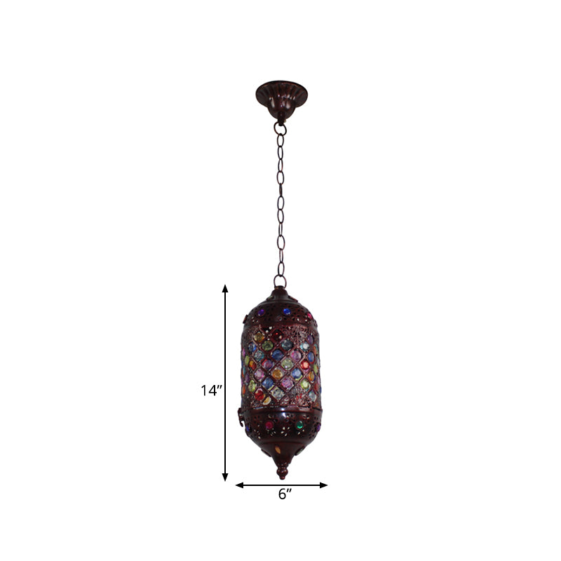 Bohemian Cylinder Ceiling Pendant Light 1 Bulb Metal Hanging Lamp in Copper for Bedroom, 6"/6.5"/7" Width