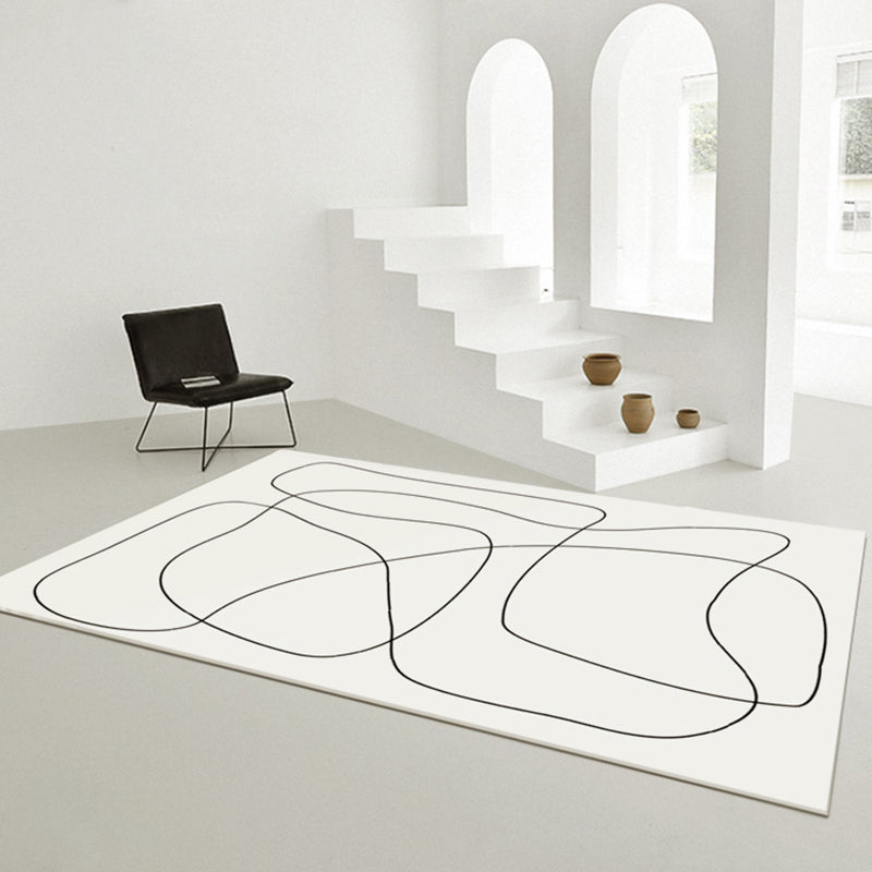 White Line Pattern Area Carpet Modern Polyester Area Rug Non-Slip Backing Rug for Home Decor