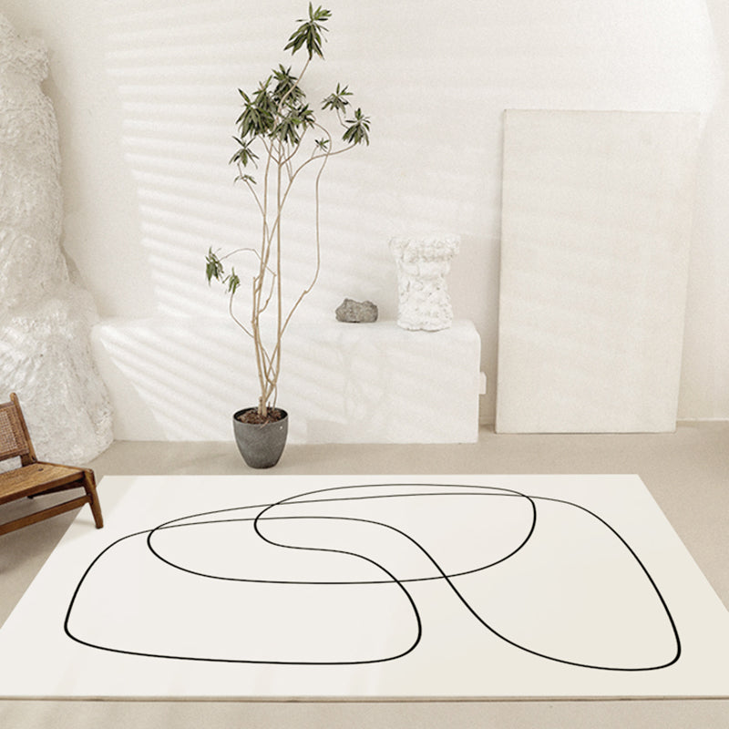 White Line Pattern Area Carpet Modern Polyester Area Rug Non-Slip Backing Rug for Home Decor