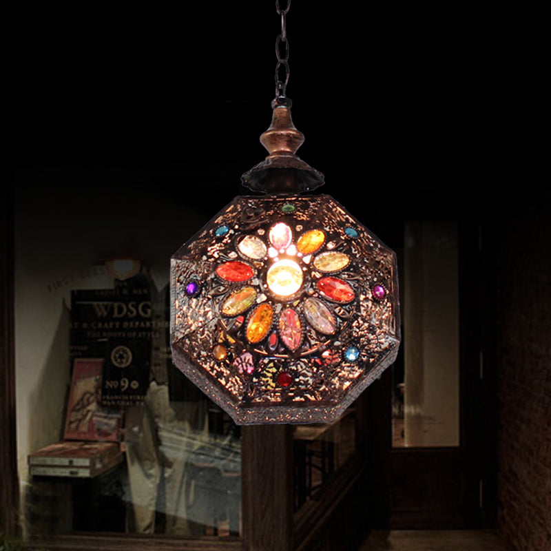 Metal Rust Hanging Light Octagon 1-Light Bohemian Down Lighting Pendant for Bathroom