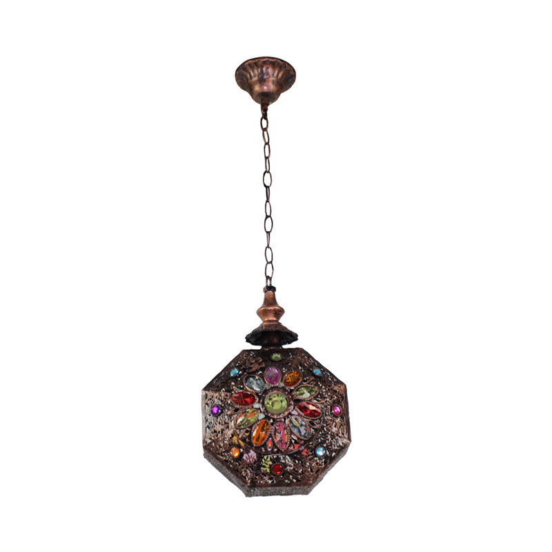 Metal Rust Hanging Light Octagon 1-Light Bohemian Down Lighting Pendant for Bathroom