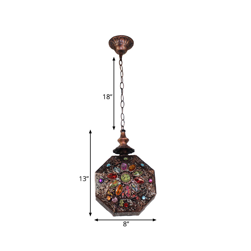 Metal Rust Hanging Light Octagon 1-Light Bohemian Down Lighting Pendant for Bathroom
