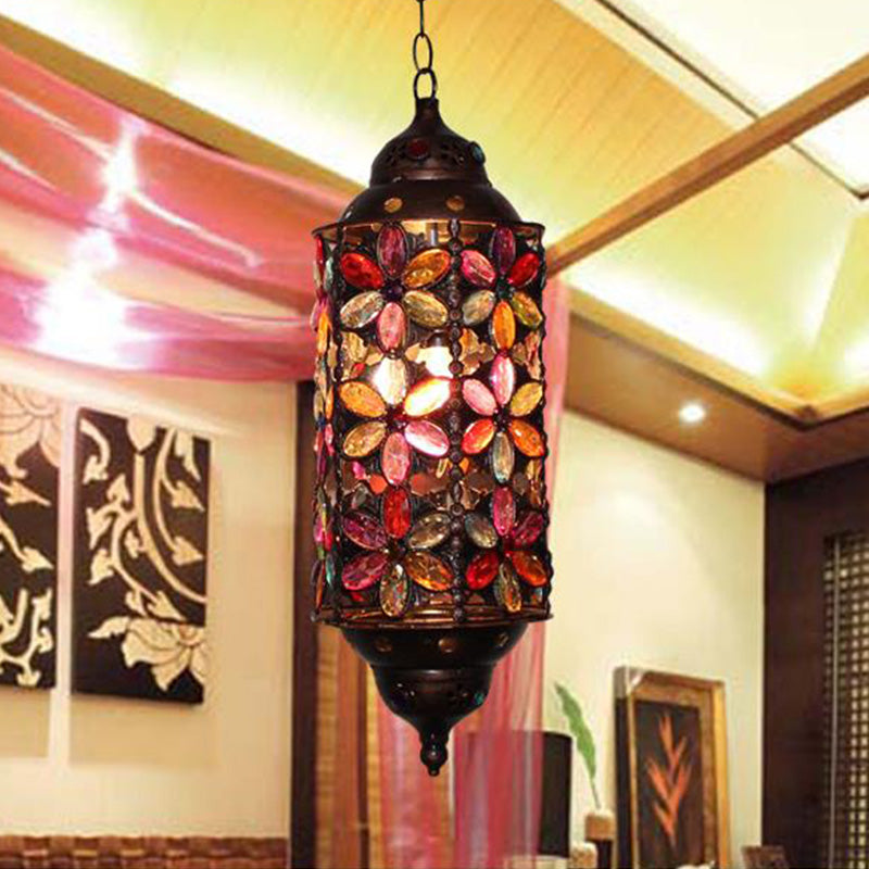 Cylindrical Metal Hanging Pendant Decorative 1 Bulb Living Room Ceiling Lamp in Copper