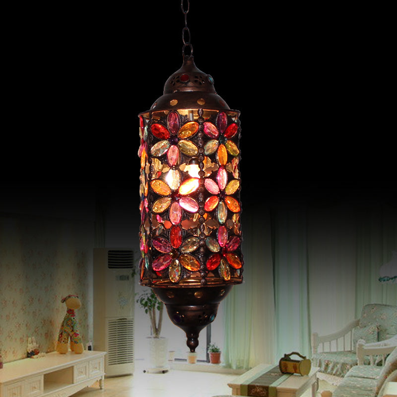 Cylindrical Metal Hanging Pendant Decorative 1 Bulb Living Room Ceiling Lamp in Copper
