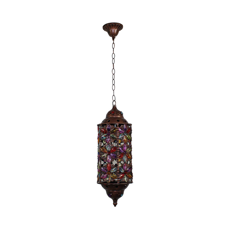 Cylindrical Metal Hanging Pendant Decorative 1 Bulb Living Room Ceiling Lamp in Copper