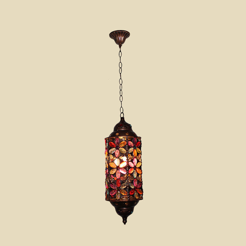 Cylindrical Metal Hanging Pendant Decorative 1 Bulb Living Room Ceiling Lamp in Copper