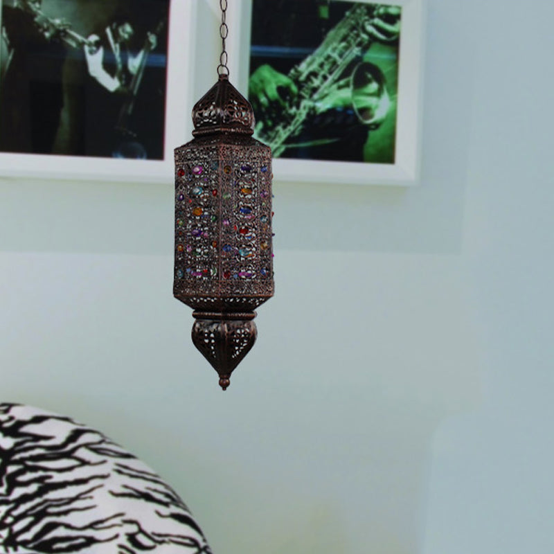 Rust Cylinder Suspension Lighting Traditional Metal 1 Head Living Room Pendant Light