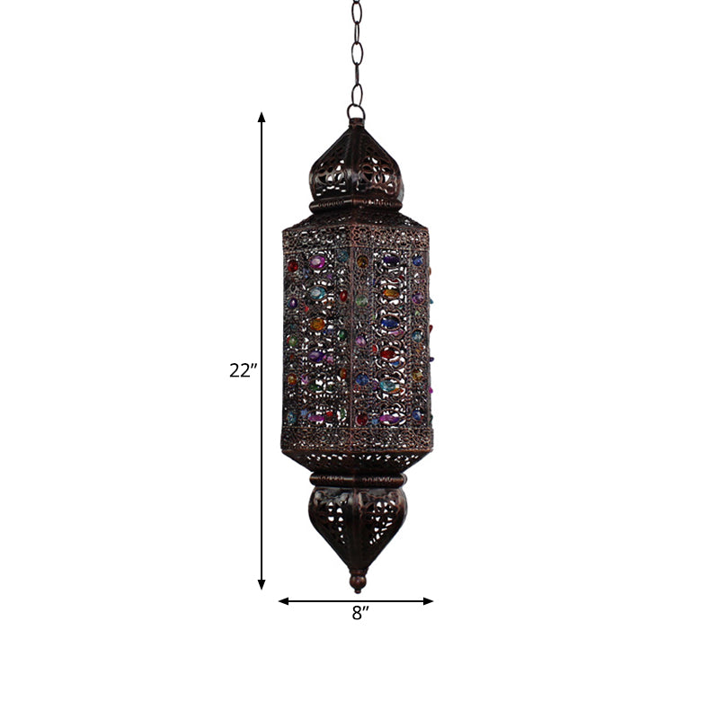 Rust Cylinder Suspension Lighting Traditional Metal 1 Head Living Room Pendant Light