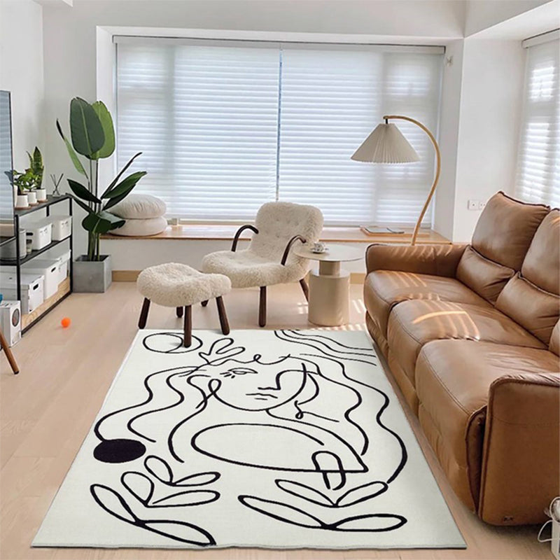 Apricot Simple Rug Blending Line Rug Non-Slip Backing Rug for Drawing Room