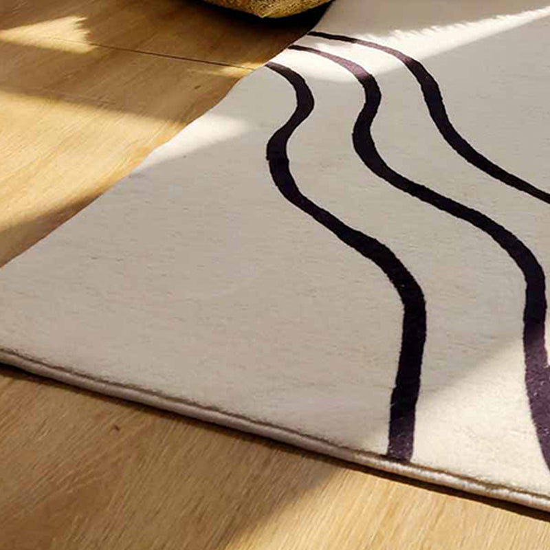 Apricot Simple Rug Blending Line Rug Non-Slip Backing Rug for Drawing Room