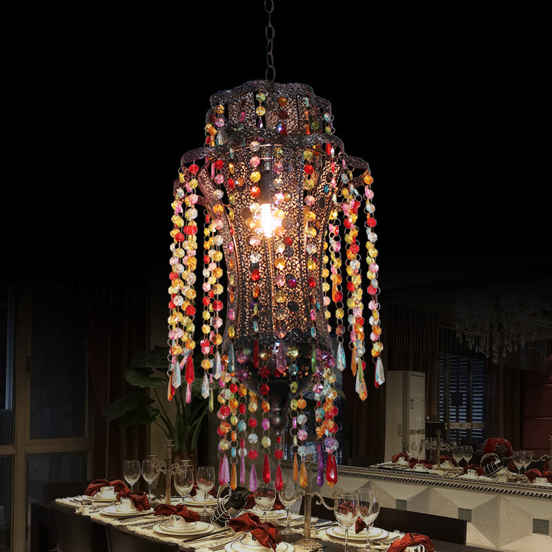 Art Deco Curvy Suspension Pendant 1 Light Metal Hanging Lamp in Bronze for Living Room