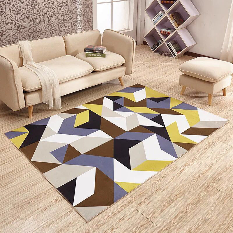 Fancy Living Room Carpet Modern Geometric Print Polyester Area Rug Anti-Slip Area Rug