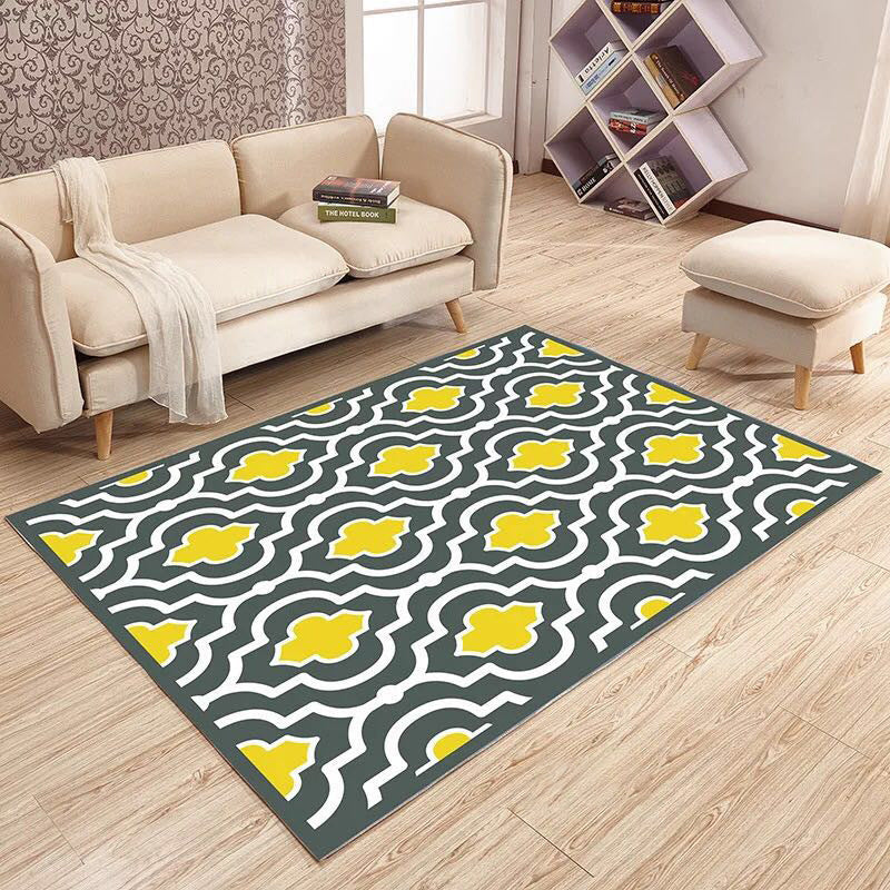 Fancy Living Room Carpet Modern Geometric Print Polyester Area Rug Anti-Slip Area Rug