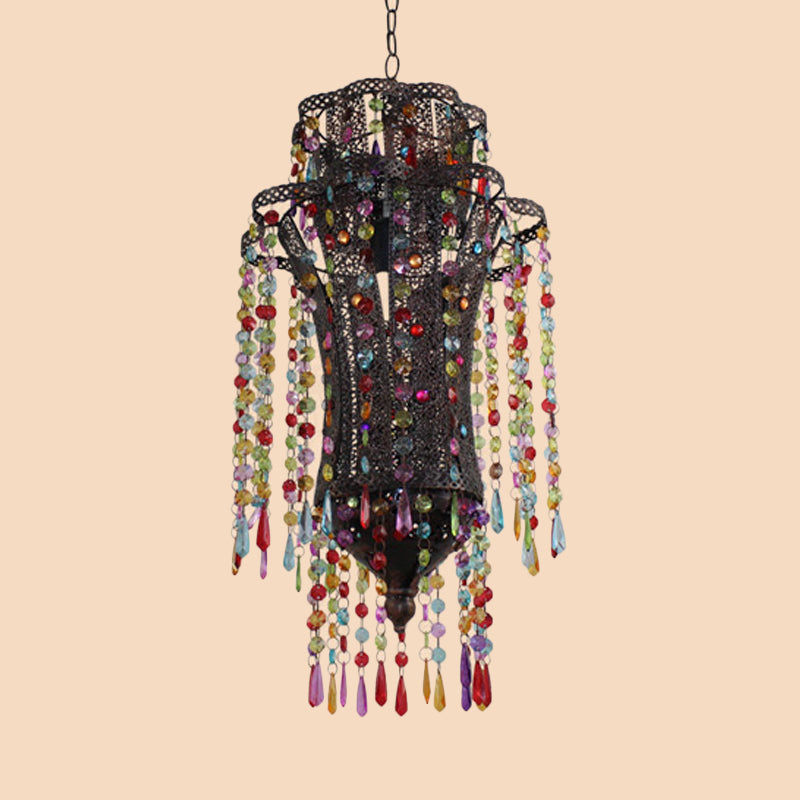 Art Deco Curvy Suspension Pendant 1 Light Metal Hanging Lamp in Bronze for Living Room