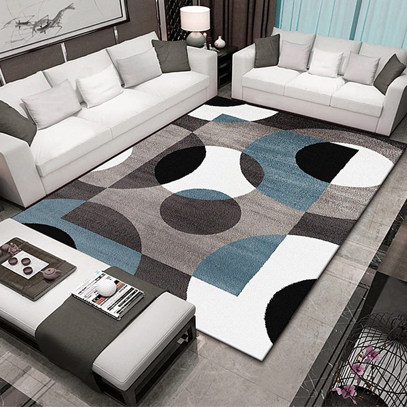 Navy Modern Rug Polyester Graphic Rug Stain Resistant Rug for Living Room