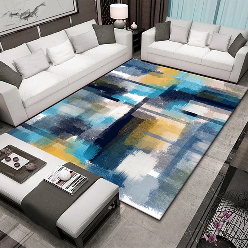Navy Modern Rug Polyester Graphic Rug Stain Resistant Rug for Living Room