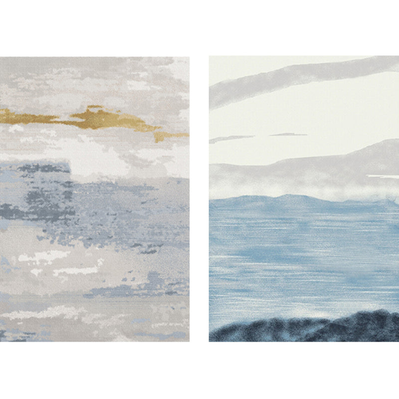 Grey Tie-Dye Print Carpet Modern Polyester Area Rug Stain Resistant Rug for Living Room