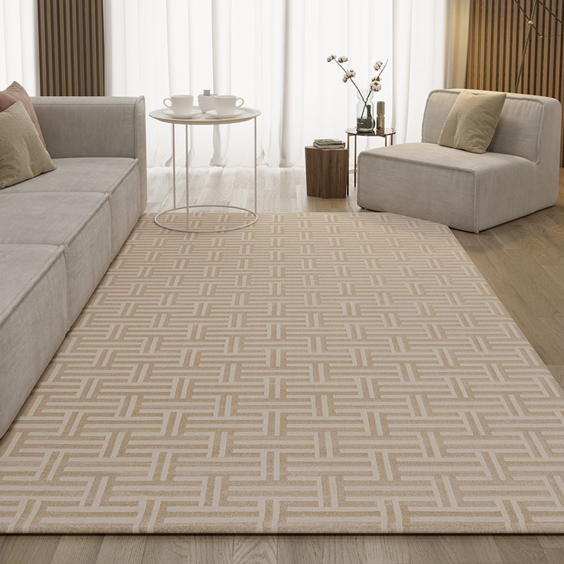 Khaki Modern Area Carpet Geometric Pattern Polyester Area Rug Stain Resistant Rug for Home Decor